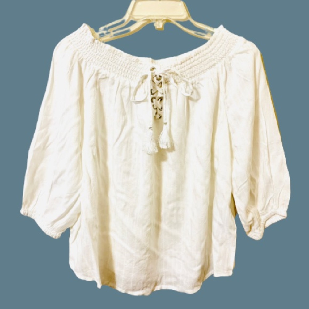 Lascana for Venus Lace Up / Off The Shoulder Top/Blouse - White - Size Large
